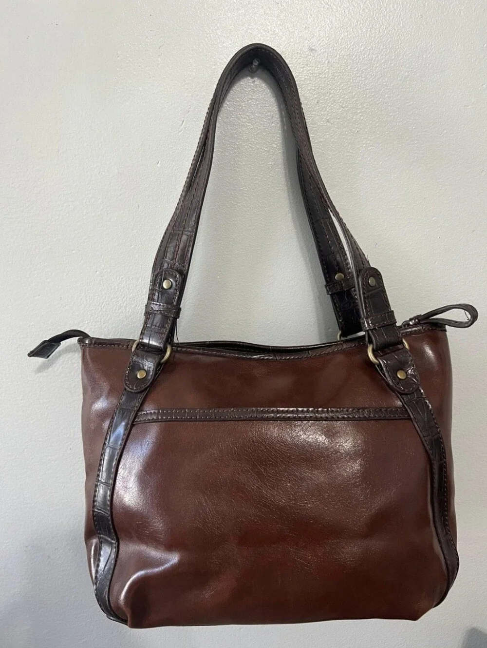 Relic Patchwork Brown Bag - Crocodile Skin Effect Women's Handbag. Vintage Y2K" - Picture 8 of 10